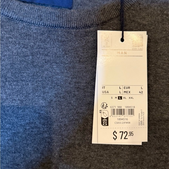 OVS Fashion PIOMBO Men's Large Cotton Blend Gray Sweater - Picture 2 of 3